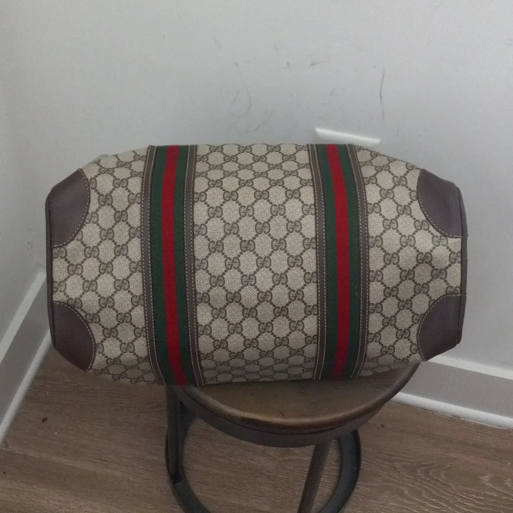 Authentic Vintage Gucci GG Monogram Supreme Sherry Web Ophidia Large Boston Bag - Picture 7 of 10